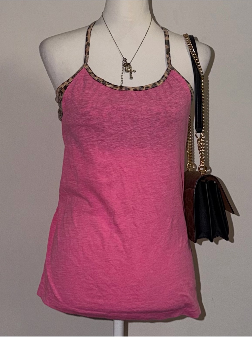 2000s vintage style 2014 victoria secret pink tank top with leopard print bra